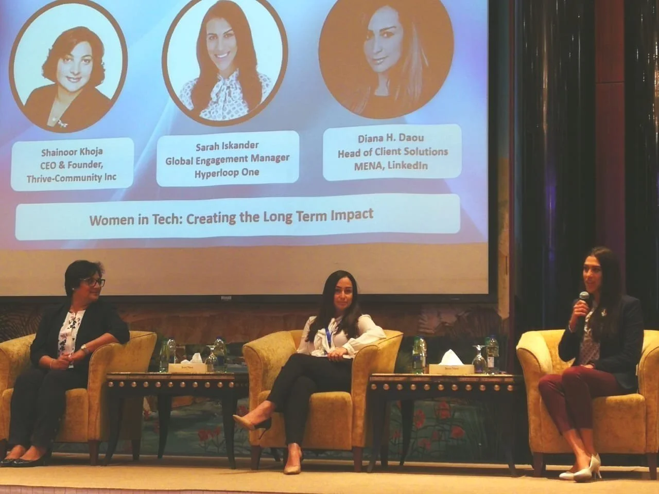 Sarah Iskander speaking on a Women in Tech panel